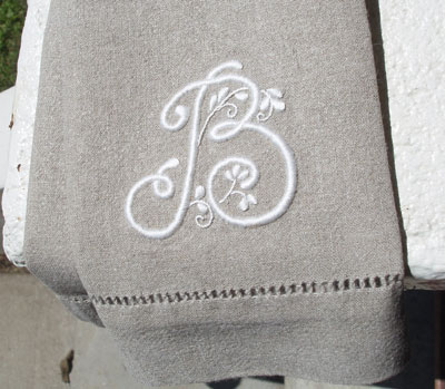 Hand Embroidered Monogram on Linen Guest Towel