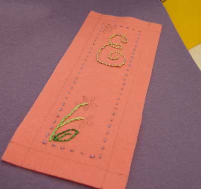 Hand embroidered wool felt bookmark for kids' embroidery project