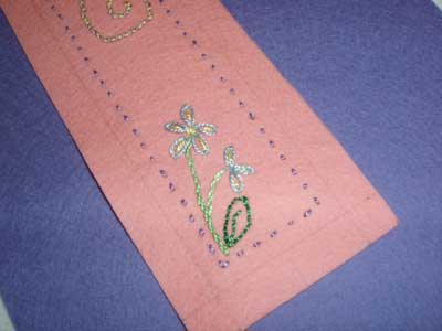 Hand embroidered wool felt bookmark for kids' embroidery project