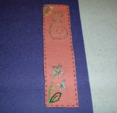 Hand embroidered wool felt bookmark for kids' embroidery project