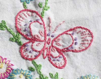 Hand Embroidered Butterfly Towel from Children's Embroidery Class, Summer, 2008