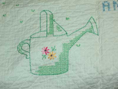 Vintage Embroidered Baby Quilt: Peter Rabbit and Company