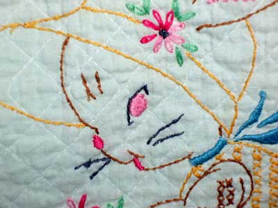 Vintage Embroidered Baby Quilt: Peter Rabbit and Company