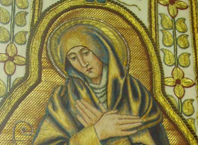 Hand Embroidered Face: Virgin Mary in Ecclesiastical Embroidery