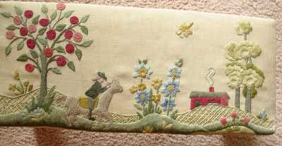 Hand Embroidered Footstool in Crewel Work