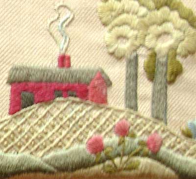 Hand Embroidered Footstool in Crewel Work