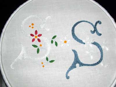 Hand Embroidered Monograms in Whitework and Color