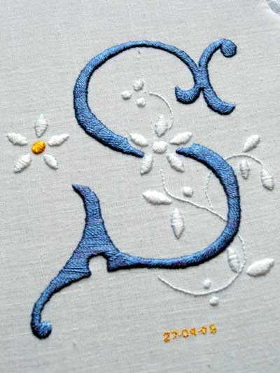 Hand Embroidered Monograms in Whitework and Color