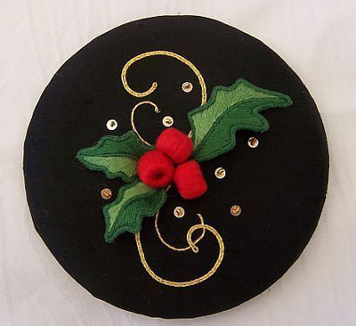 Goldwork and Stumpwork Holly Design by Sandra Vass