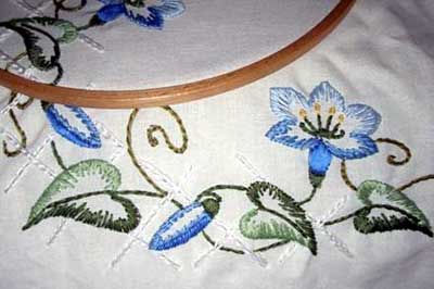 Hand Embroidered Table Cloth: Flowers