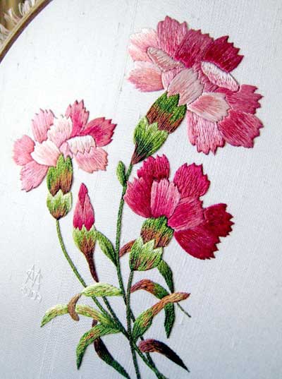 Hand Embroidered Carnations by Margaret Cobleigh