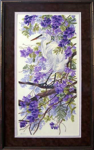 Reader's Embroidery: Crewel Work Bird in Whites and Purples