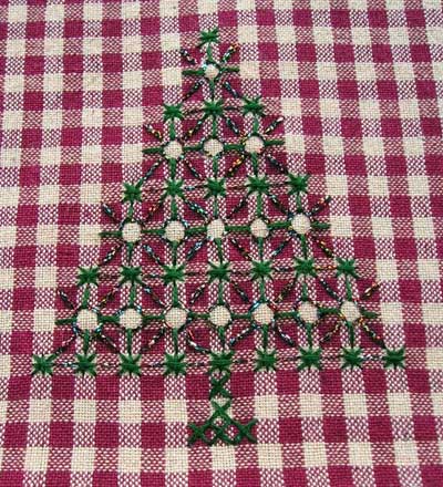 Hand Embroidery on Gingham - Christmas Trees