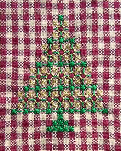 Hand Embroidery on Gingham - Christmas Trees