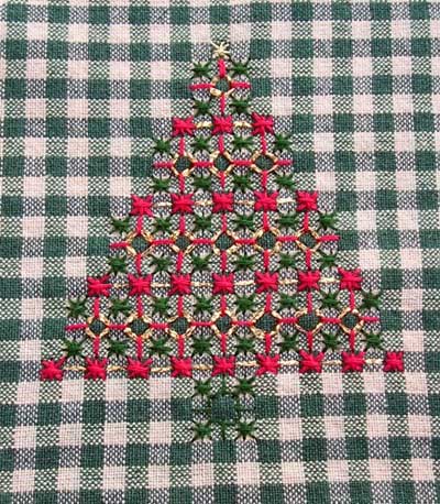 Hand Embroidery on Gingham - Christmas Trees