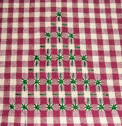 Hand Embroidery on Gingham - Christmas Trees