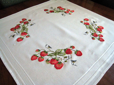 Embroidered Tea Cloth - Strawberries!