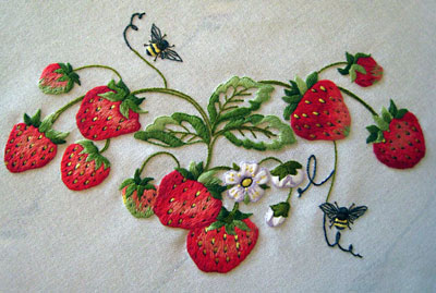 Embroidered Tea Cloth - Strawberries!