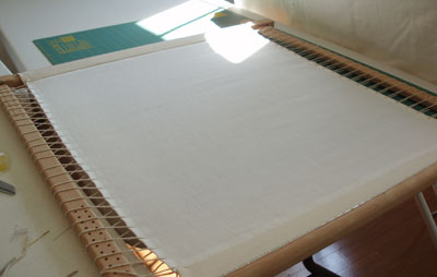 Dressing a Slate Frame in Preparation for a Big Embroidery Project