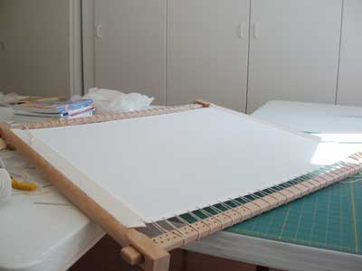 Dressing a Slate Frame in Preparation for a Big Embroidery Project