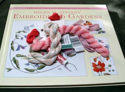 Hand Embroidery Items: Book by Helen Stevens and various fibers and embellishments