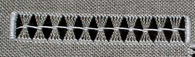 Drawn Thread Embroidery: Bunching threads together with a chain loop