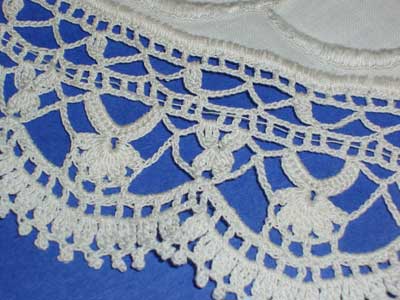 Whitework on Linen Table Topper, with Crocheted Lace Edge