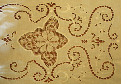 Whitework dresser scarf with filet lace insert