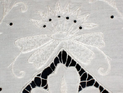 Cutwork in whitework embroidery