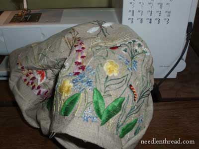 Hand Embroidery on the Outside Pocket of a Tote Bag - Embroidered Garden