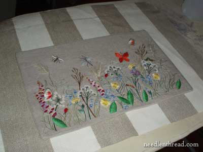 Hand Embroidery on the Outside Pocket of a Tote Bag - Embroidered Garden