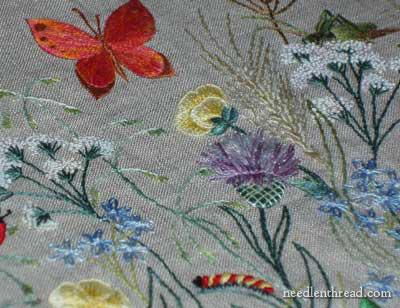 Hand Embroidery on the Outside Pocket of a Tote Bag - Embroidered Garden
