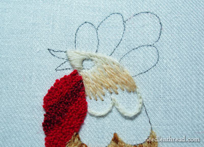 Crewel Embroidery: Rooster embroidered in wool threads