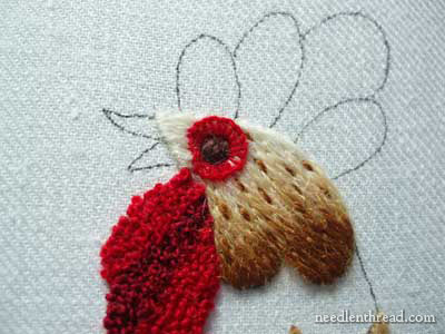 Crewel Embroidery: Rooster embroidered in wool threads