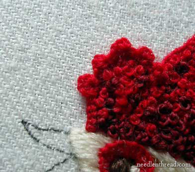 Crewel Embroidery: Rooster embroidered in wool threads