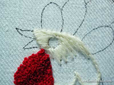 Crewel Embroidery: Rooster embroidered in wool threads