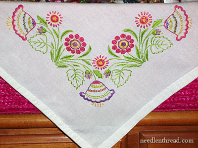 Hand Embroidered Towel: Spring Garden Design on a Corner