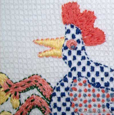 Hand Embroidery on Waffle Weave Towel: To Market by Janice Miller