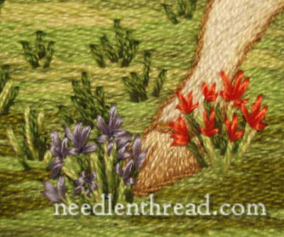 Hand Embroidered Agnus Dei - flowers in flat silk