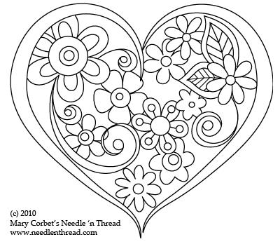 Free Hand Embroidery Pattern: Heart o' Flowers