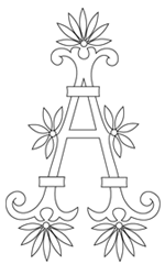 Monogram for Hand Embroidery: A with Fan Flowers