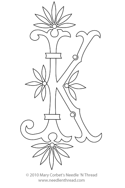Free Monogram for Hand Embroidery: Letter K