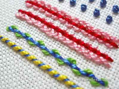 Backstitch, Laced Backstitch, Whipped Backstitch