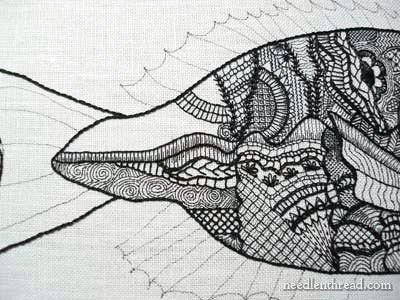 Blackwork Embroidery Fish in Progress