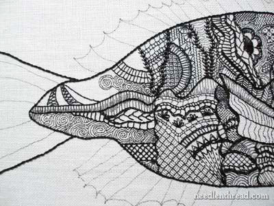 Blackwork Embroidery Fish in Progress