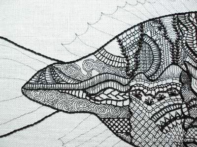 Blackwork Embroidery Fish in Progress