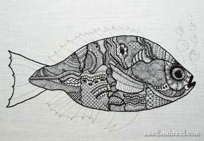 Blackwork Embroidery Fish in Progress