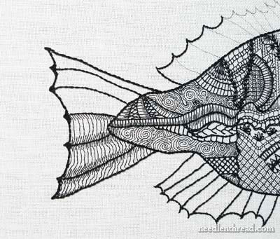 Blackwork Embroidery Fish in Progress