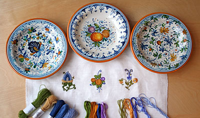Hand Embroidery Inspired by Italian Pottery