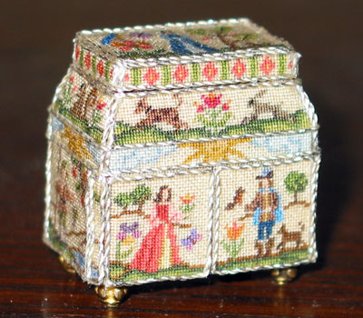 Miniature 17th Century Embroidered Casket by Patricia Richards